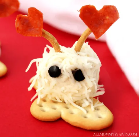 Cheese Ball on a cracker made to look like a bug.