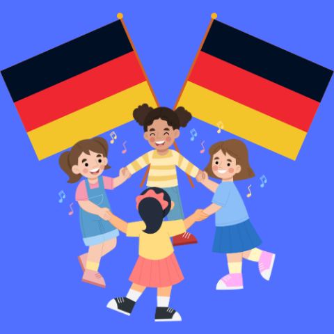 Children playing with German flags