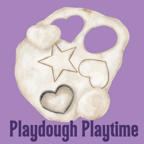 Image of star and heart cut from dough with the words Playdough Playtime.